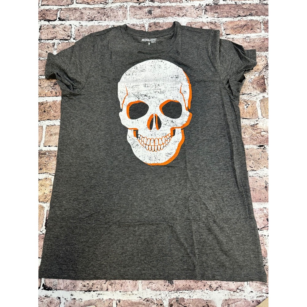 Mission‎ Ridge Mens Medium T-Shirt Gray White Orange Skull Graphic Tee